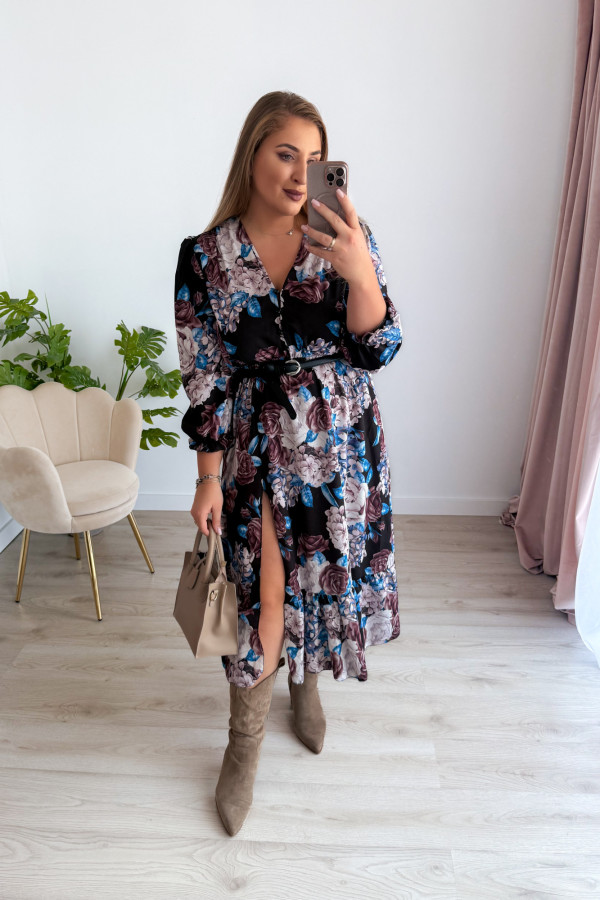 PREORDER Sukienka midi plus size czarna w kwiatowy wzór plus size Marcella (dostawa 2-3.09.) 10