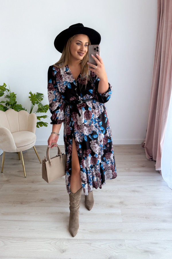 PREORDER Sukienka midi plus size czarna w kwiatowy wzór plus size Marcella (dostawa 2-3.09.) 11