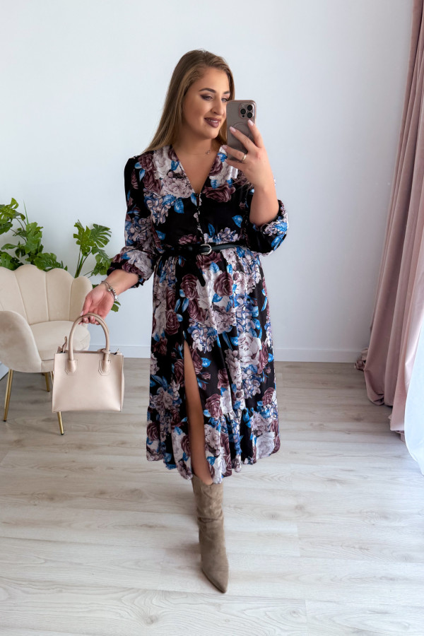 PREORDER Sukienka midi plus size czarna w kwiatowy wzór plus size Marcella (dostawa 2-3.09.) 13