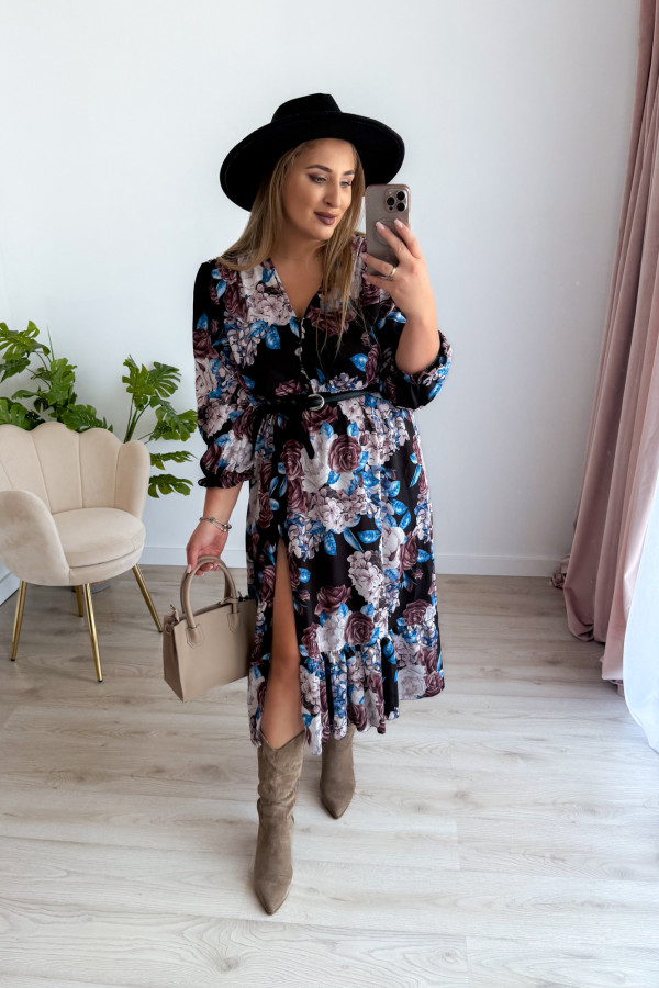 PREORDER Sukienka midi plus size czarna w kwiatowy wzór plus size Marcella (dostawa 2-3.09.) 14