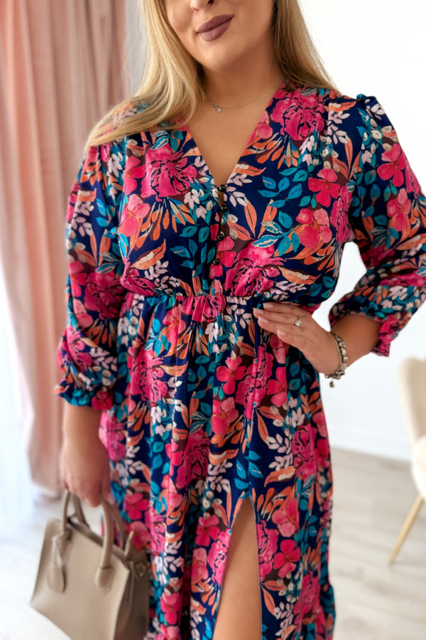 Sukienka midi granatowa w kwiaty z rozcięciem na nogę plus size Jessica 1