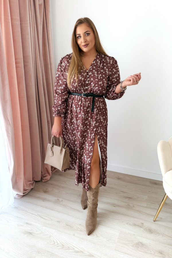 Sukienka midi plus size czekoladowa w jasne kwiatki plus size Marietta 1