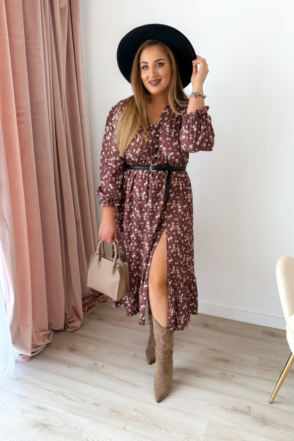 Sukienka midi plus size czekoladowa w jasne kwiatki plus size Marietta 2