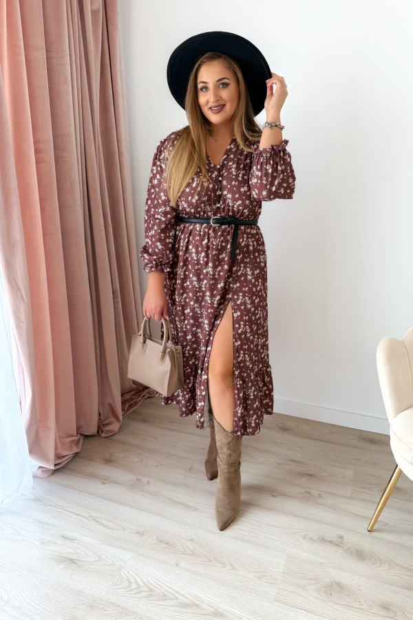 Sukienka midi plus size czekoladowa w jasne kwiatki plus size Marietta 3