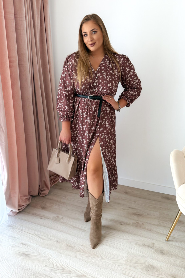 Sukienka midi plus size czekoladowa w jasne kwiatki plus size Marietta 4