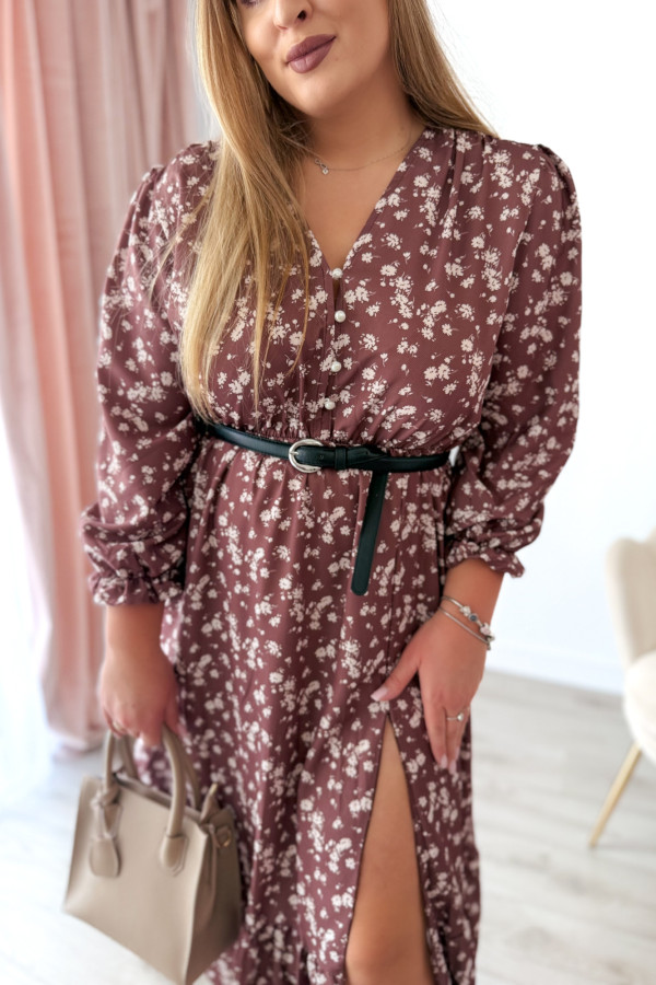 Sukienka midi plus size czekoladowa w jasne kwiatki plus size Marietta 5