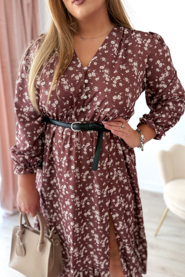 Sukienka midi plus size czekoladowa w jasne kwiatki plus size Marietta 6