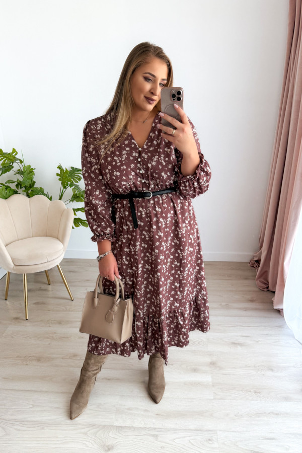 Sukienka midi plus size czekoladowa w jasne kwiatki plus size Marietta 7