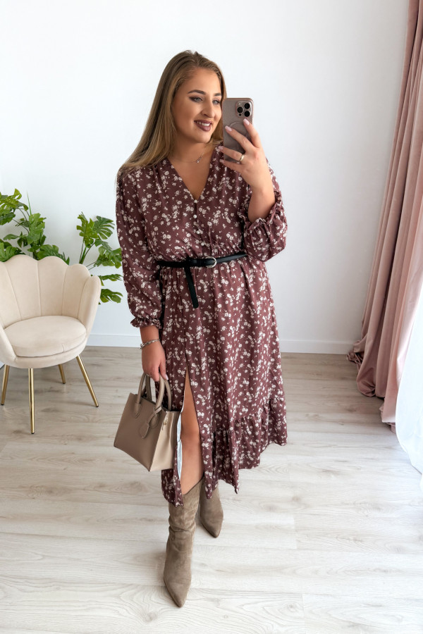 Sukienka midi plus size czekoladowa w jasne kwiatki plus size Marietta 8