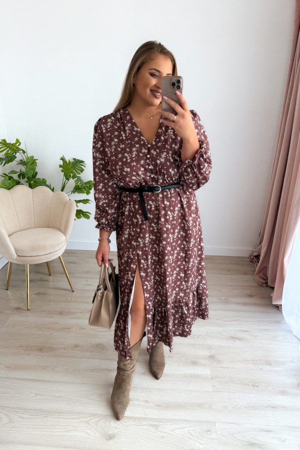 Sukienka midi plus size czekoladowa w jasne kwiatki plus size Marietta 9