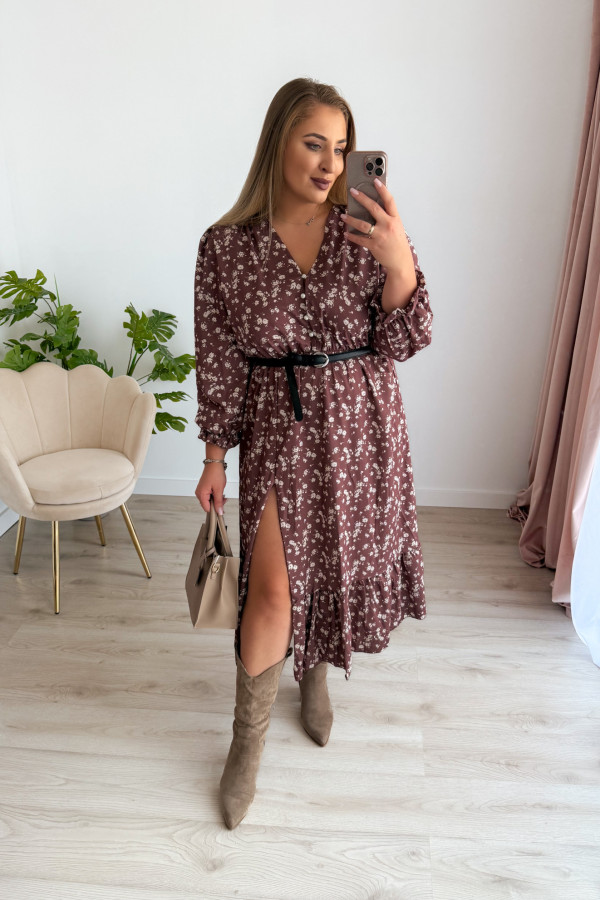 Sukienka midi plus size czekoladowa w jasne kwiatki plus size Marietta 11