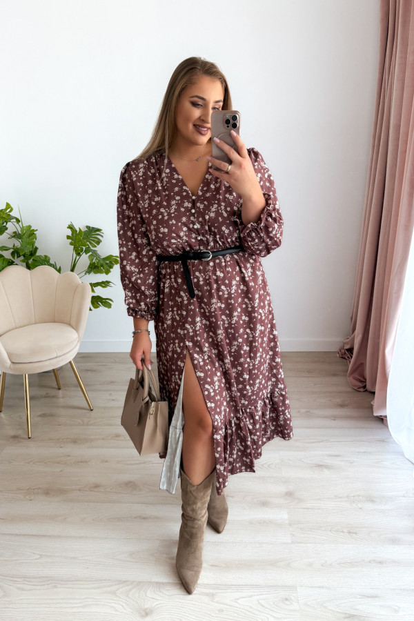 Sukienka midi plus size czekoladowa w jasne kwiatki plus size Marietta 12
