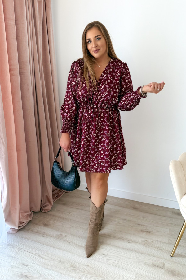 Sukienka krótka plus size bordowa w kwiatki Nola