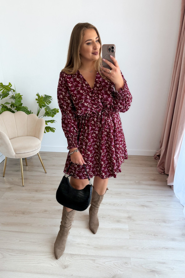 Sukienka krótka plus size bordowa w kwiatki Nola 8