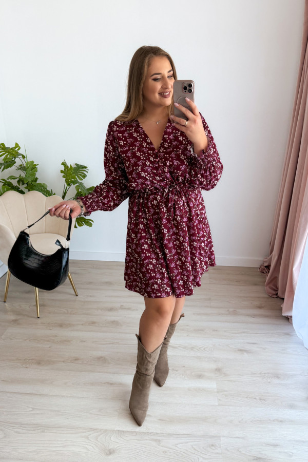 Sukienka krótka plus size bordowa w kwiatki Nola 11