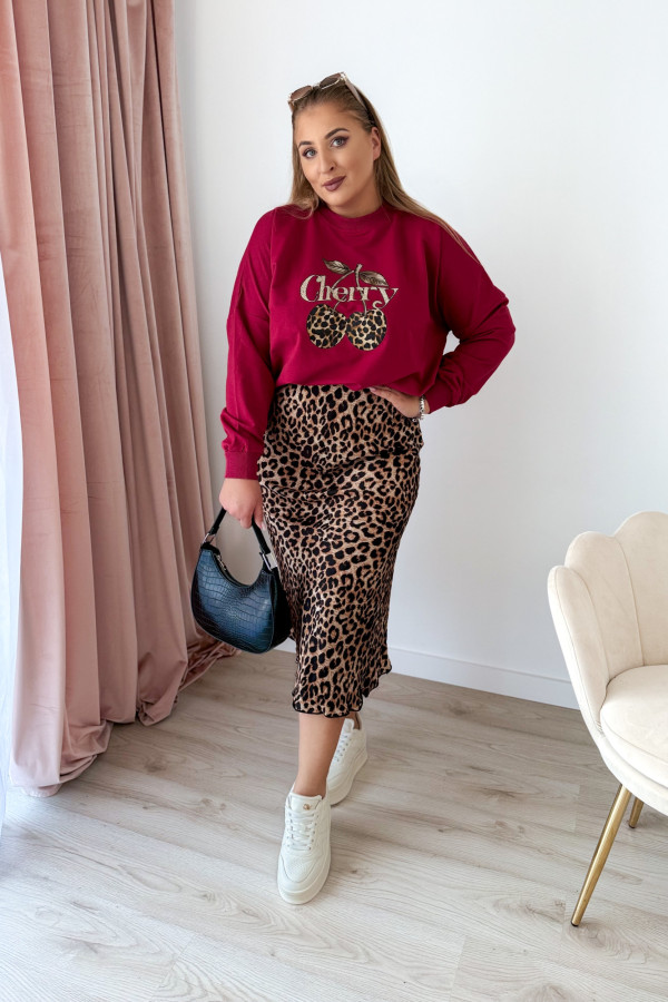 Bluza oversize z printem i napisem cherry Maelle - bordo 2