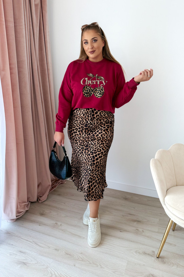Bluza oversize z printem i napisem cherry Maelle - bordo