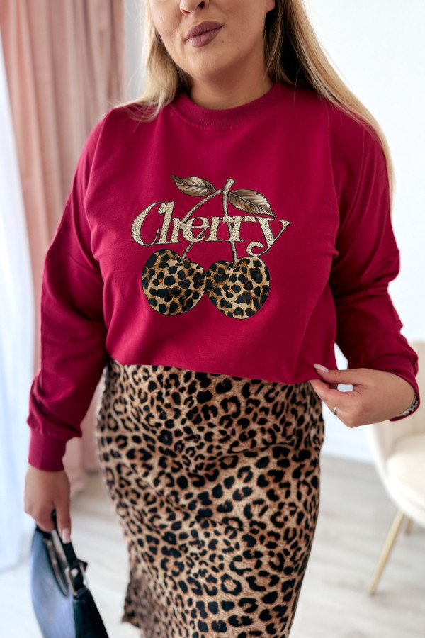 Bluza oversize z printem i napisem cherry Maelle - bordo 5