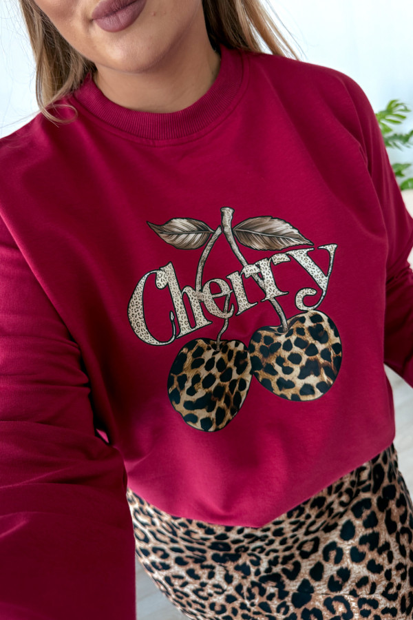 Bluza oversize z printem i napisem cherry Maelle - bordo 6