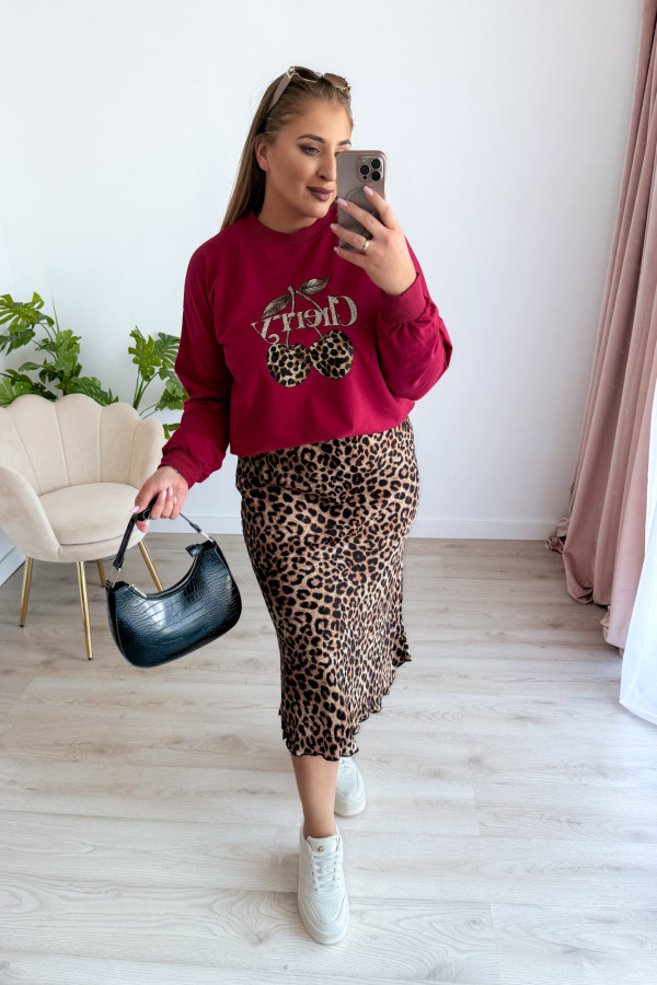 Bluza oversize z printem i napisem cherry Maelle - bordo 7