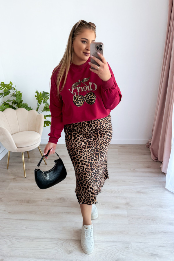 Bluza oversize z printem i napisem cherry Maelle - bordo 8