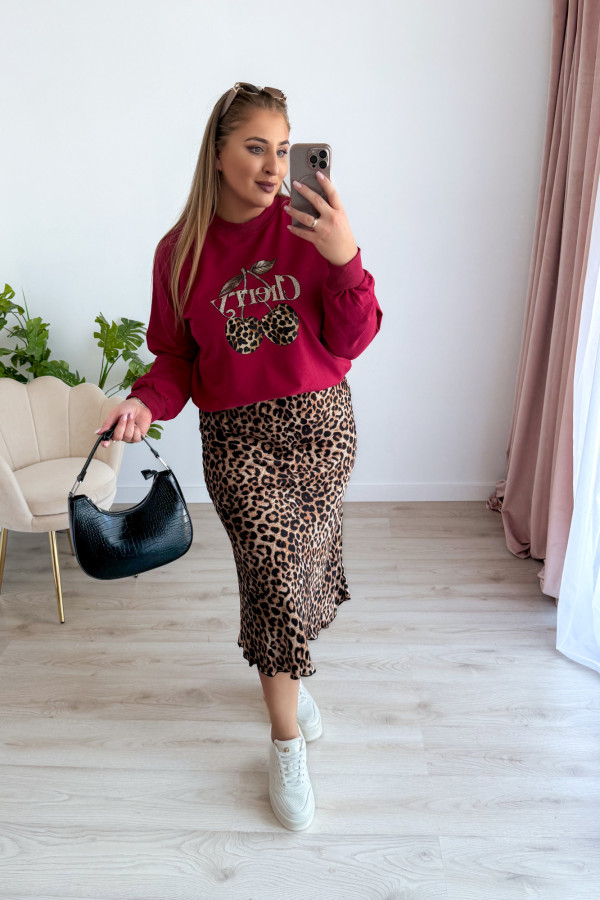 Bluza oversize z printem i napisem cherry Maelle - bordo 9