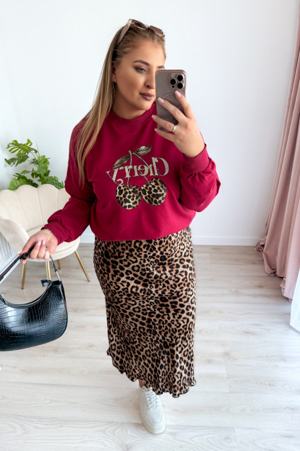 Bluza oversize z printem i napisem cherry Maelle - bordo 10