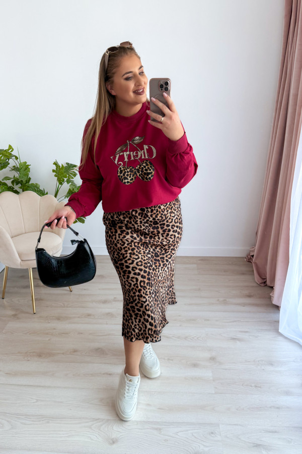 Bluza oversize z printem i napisem cherry Maelle - bordo 11