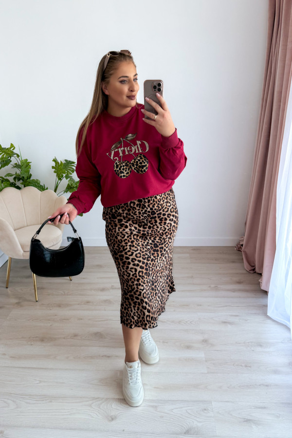 Bluza oversize z printem i napisem cherry Maelle - bordo 12