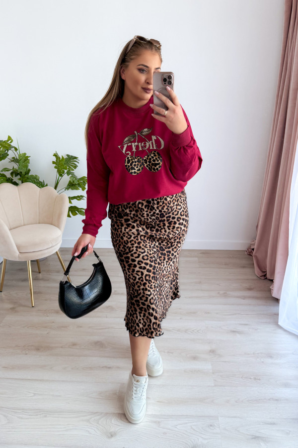 Bluza oversize z printem i napisem cherry Maelle - bordo 13