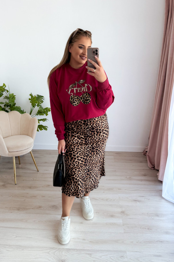 Bluza oversize z printem i napisem cherry Maelle - bordo 14