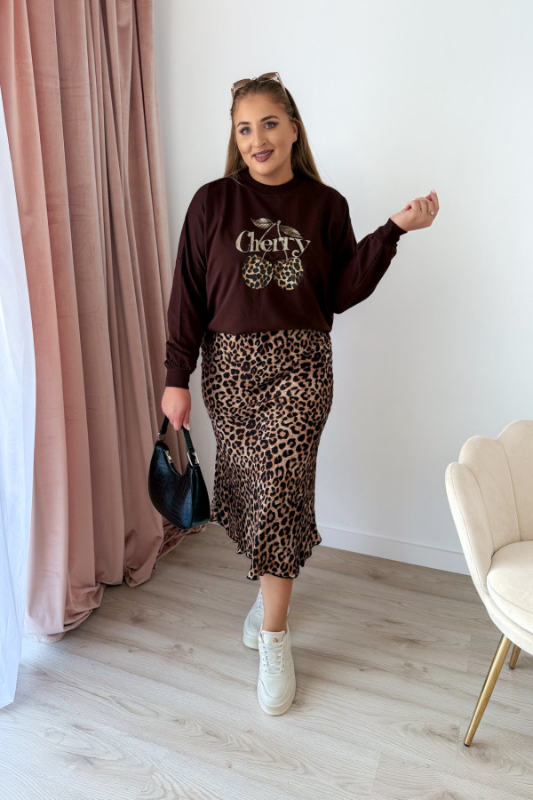 Bluza oversize z printem i napisem cherry Maelle - czekolada 1