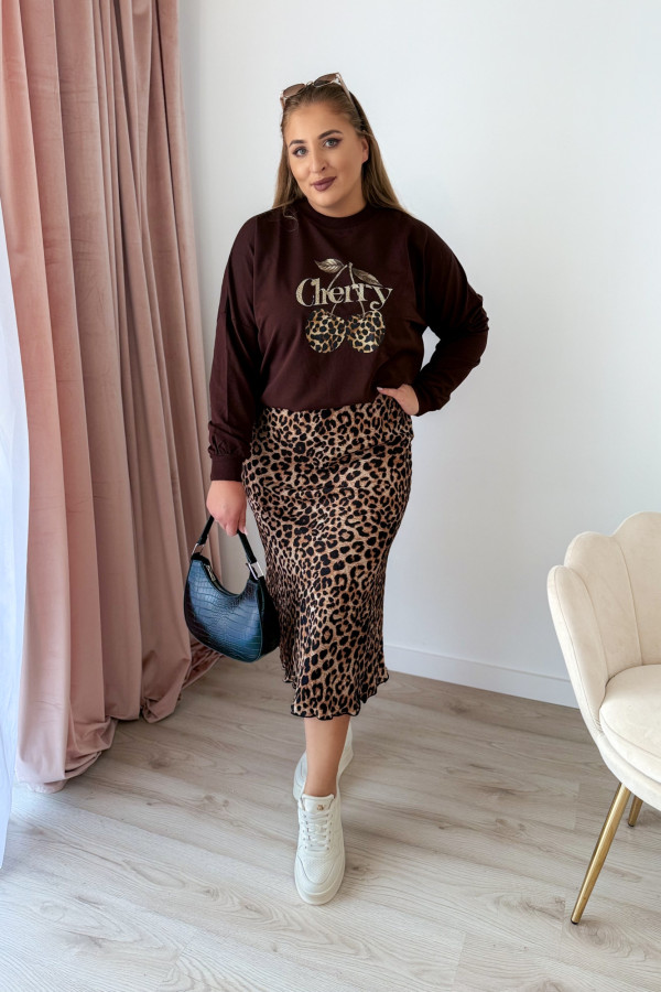 Bluza oversize z printem i napisem cherry Maelle - czekolada 2