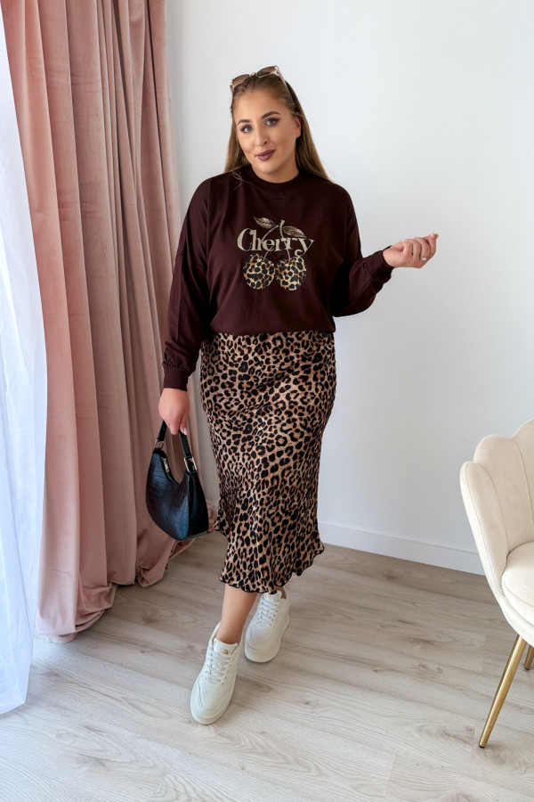 Bluza oversize z printem i napisem cherry Maelle - czekolada