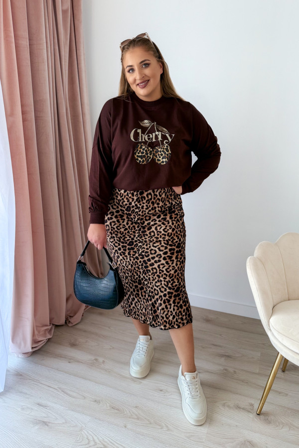 Bluza oversize z printem i napisem cherry Maelle - czekolada 3