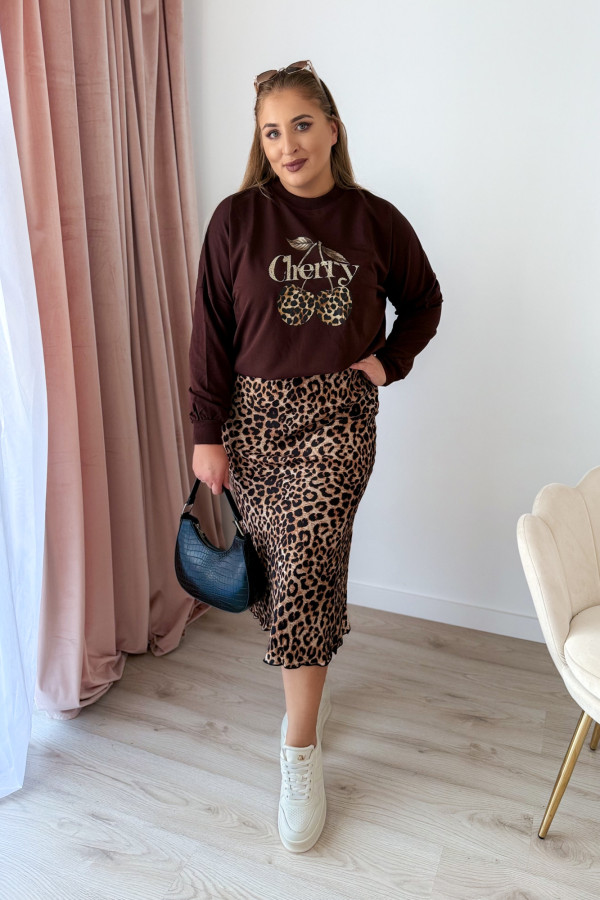 Bluza oversize z printem i napisem cherry Maelle - czekolada 4