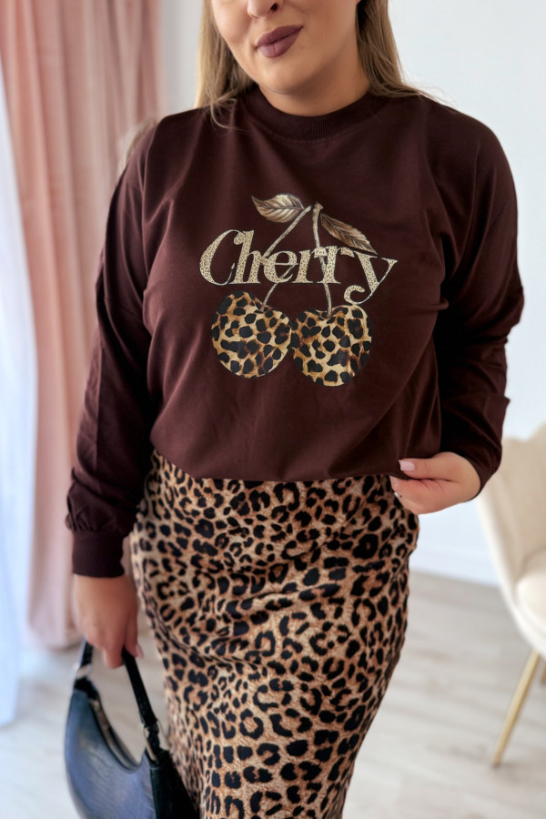 Bluza oversize z printem i napisem cherry Maelle - czekolada 5