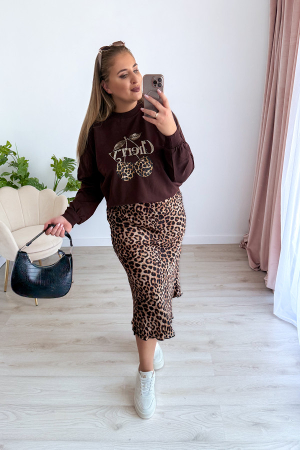 Bluza oversize z printem i napisem cherry Maelle - czekolada 6