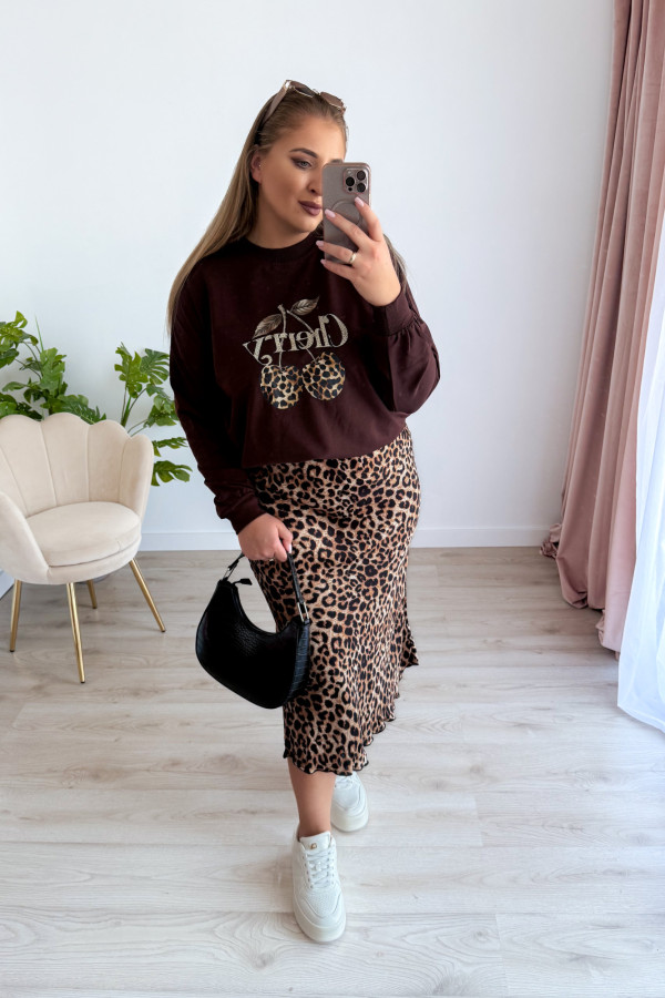 Bluza oversize z printem i napisem cherry Maelle - czekolada 7