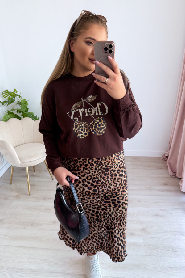 Bluza oversize z printem i napisem cherry Maelle - czekolada 8