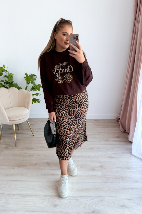 Bluza oversize z printem i napisem cherry Maelle - czekolada 9