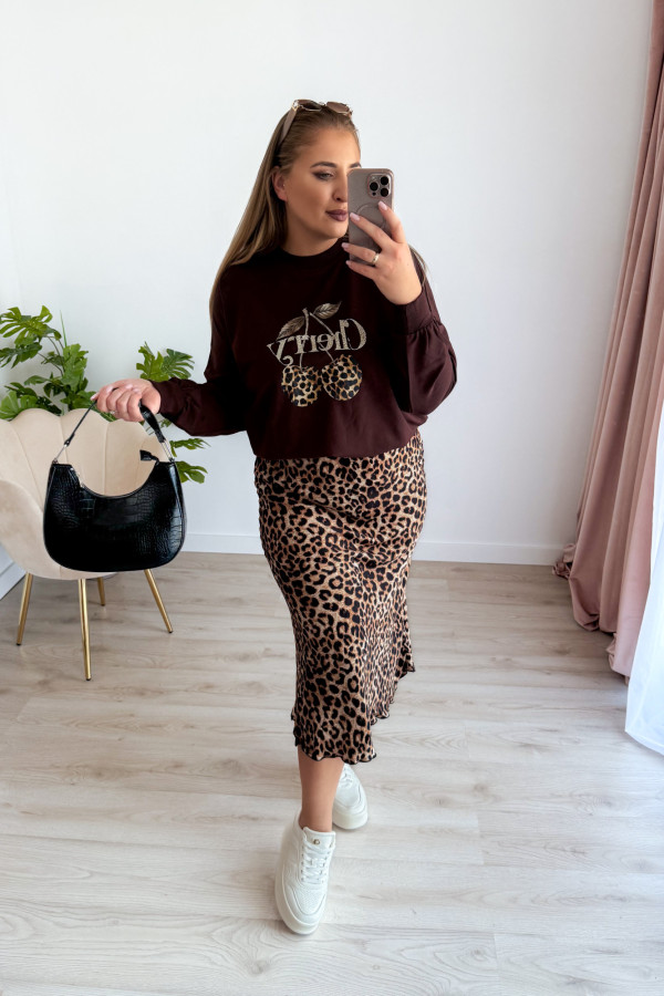 Bluza oversize z printem i napisem cherry Maelle - czekolada 10