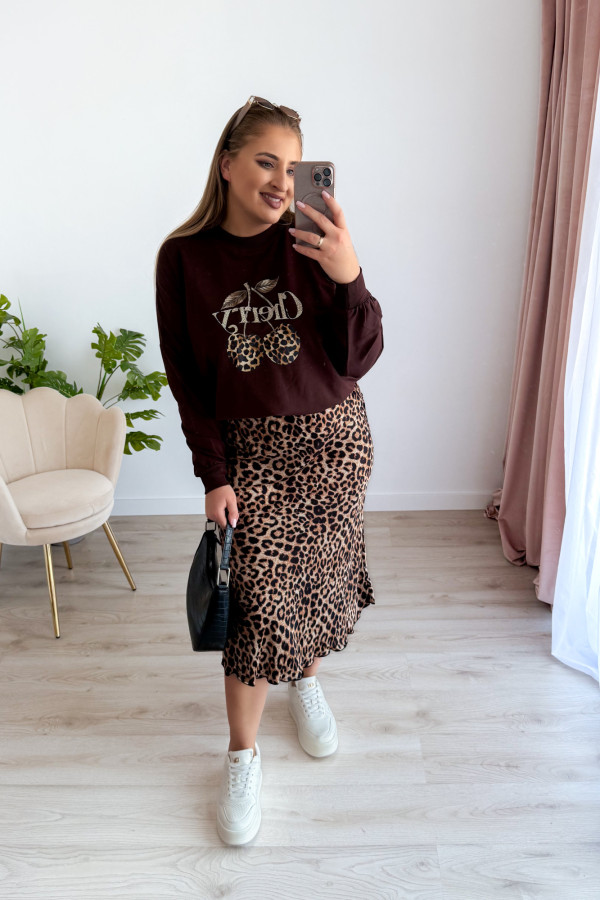 Bluza oversize z printem i napisem cherry Maelle - czekolada 11