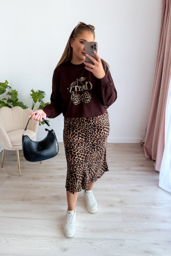 Bluza oversize z printem i napisem cherry Maelle - czekolada 12