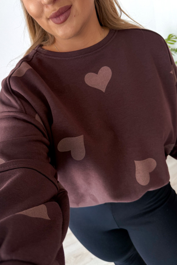 Bluza oversize w serduszka Milou - czekolada 1