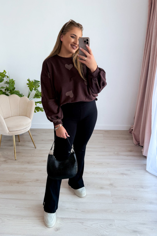 Bluza oversize w serduszka Milou - czekolada 2