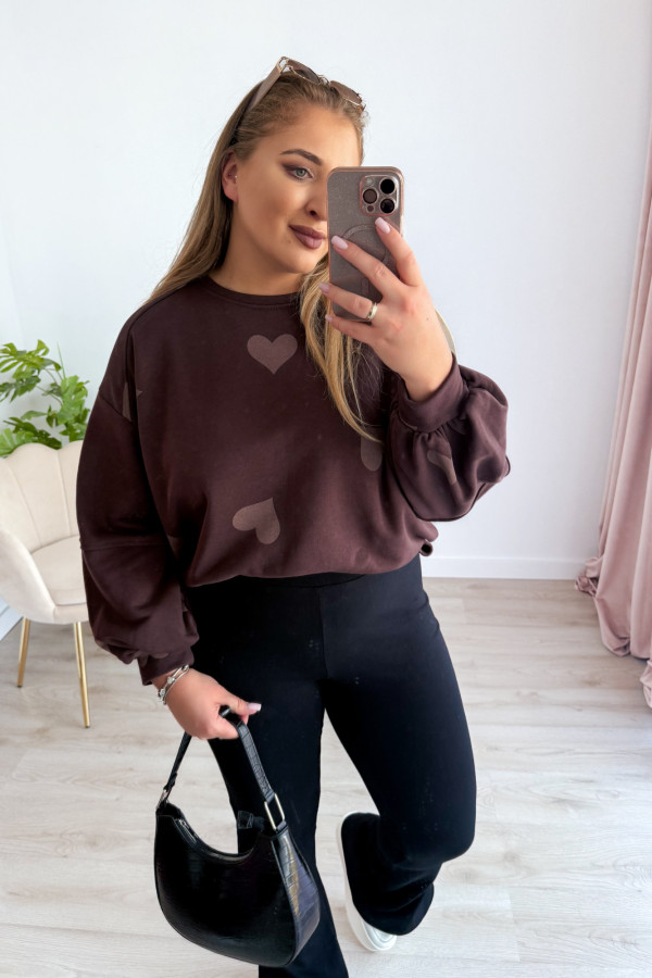 Bluza oversize w serduszka Milou - czekolada 3