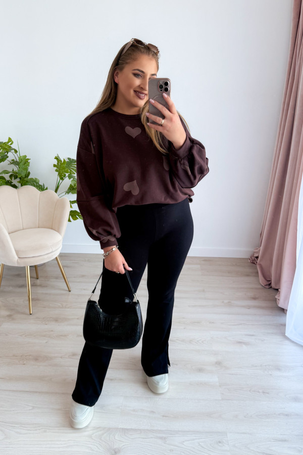 Bluza oversize w serduszka Milou - czekolada 5
