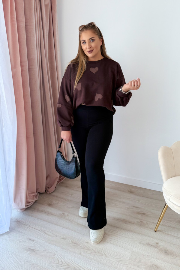 Bluza oversize w serduszka Milou - czekolada