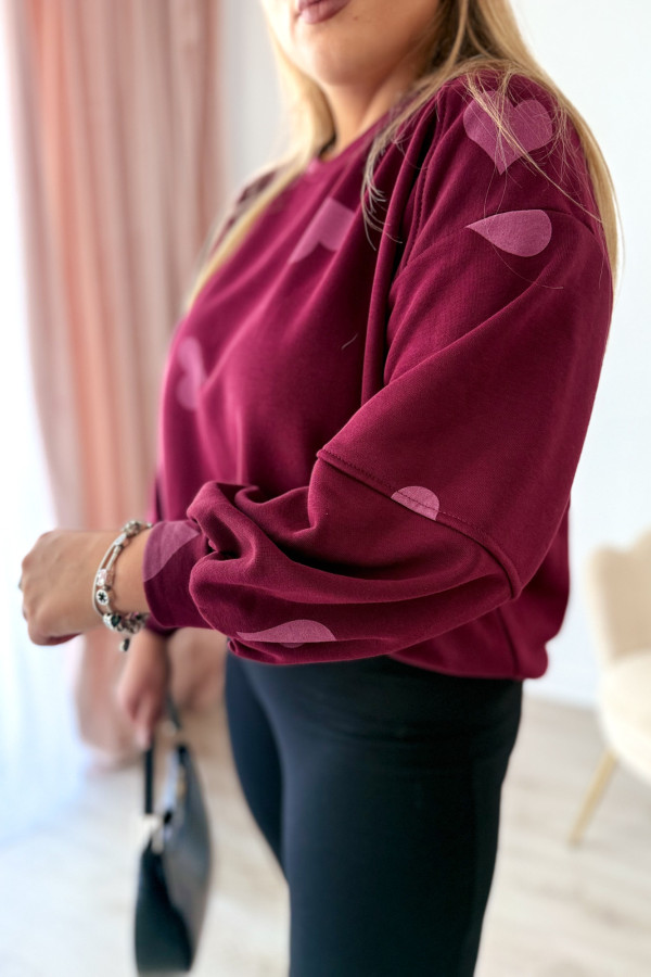 Bluza oversize w serduszka Milou - bordo 1